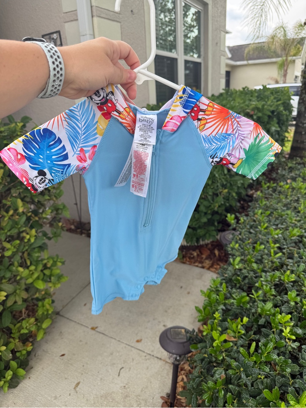 Disney Baby Blue Rash Guard One-Piece with Colorful Tropical Trim